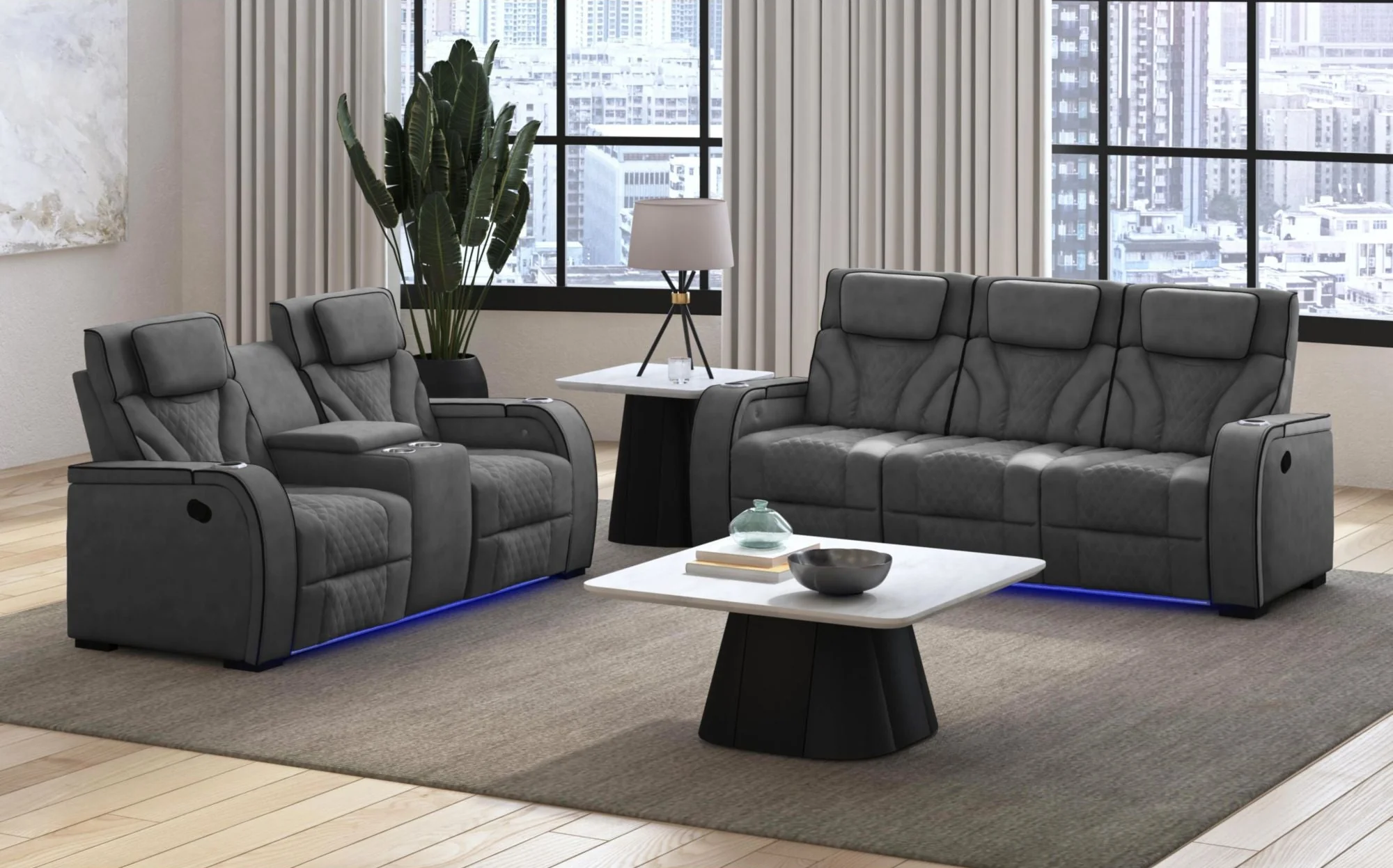 Blitz Reclining Sofa and Loveseat with LED Lights and USB Power