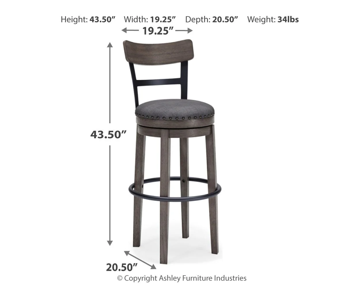 Caitbrook - Tall UPH Swivel Barstool - Gray - Image 3
