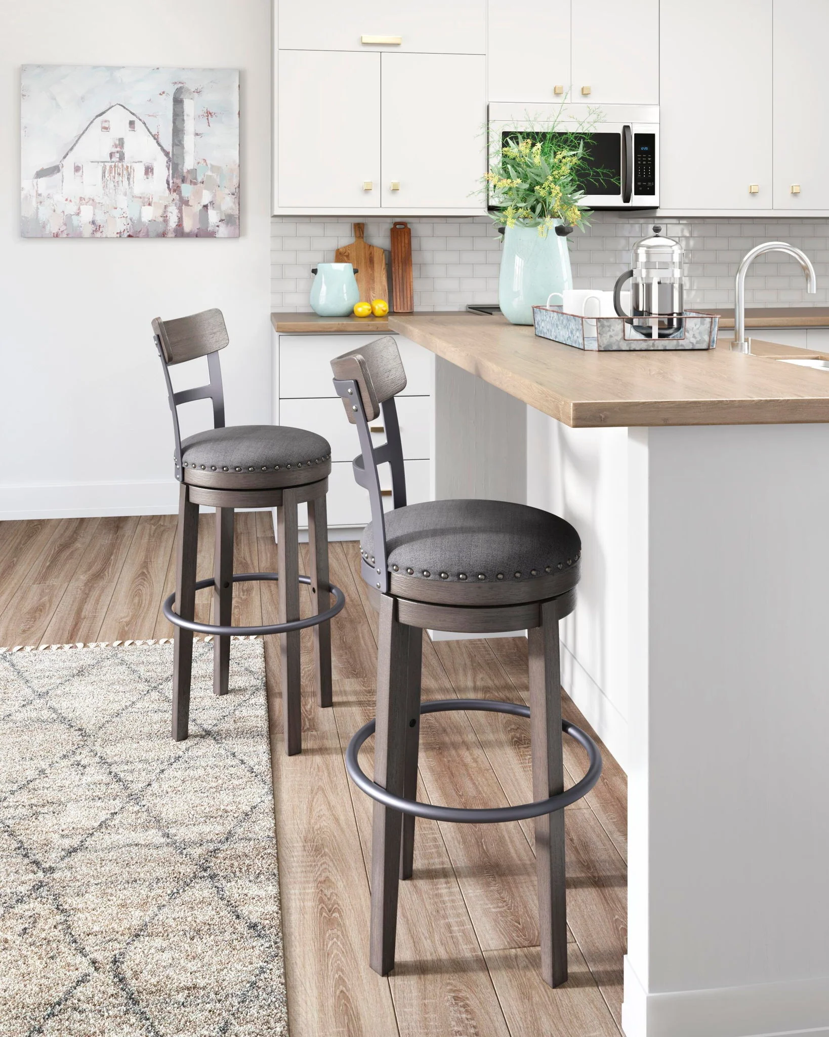 Caitbrook - Tall UPH Swivel Barstool - Gray - Image 4