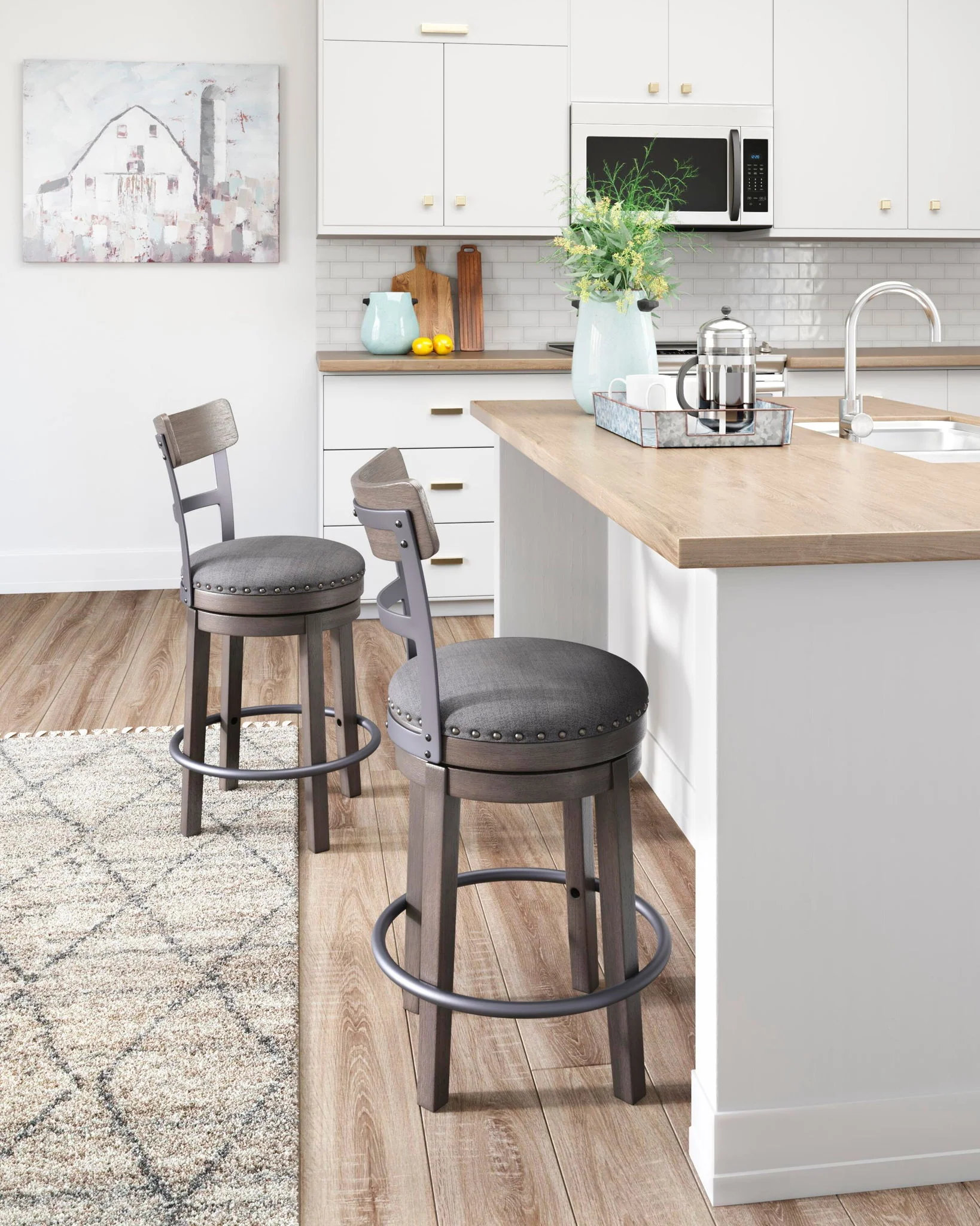 Caitbrook - UPH Swivel Barstool - Gray - Image 3