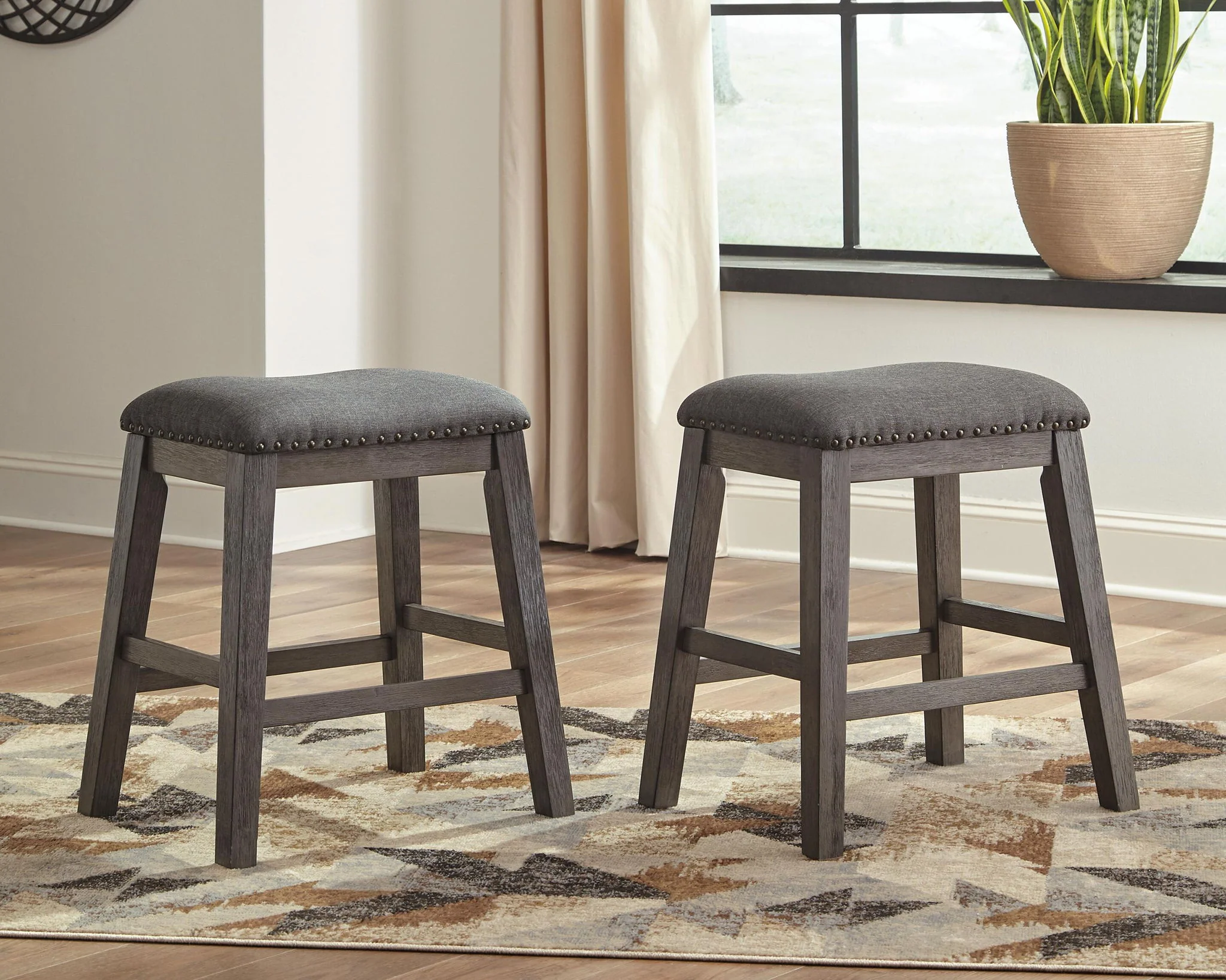 Caitbrook - Upholstered Stool (Set of 2) - Gray - Image 2