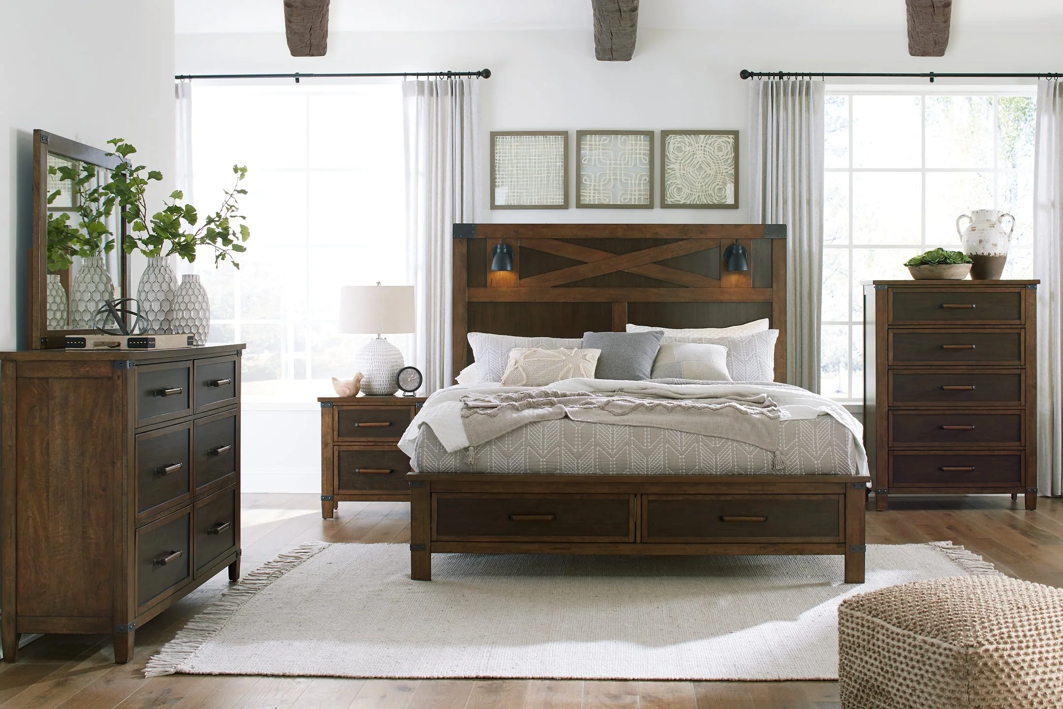 Wyattfield California King Panel Bed with Mirrored Dresser, Chest and Nightstand - Image 2