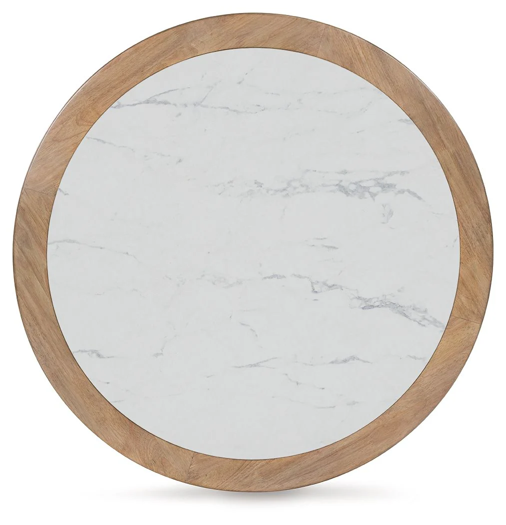 Camdill - Round Cocktail Table - Light Brown / White - Image 4