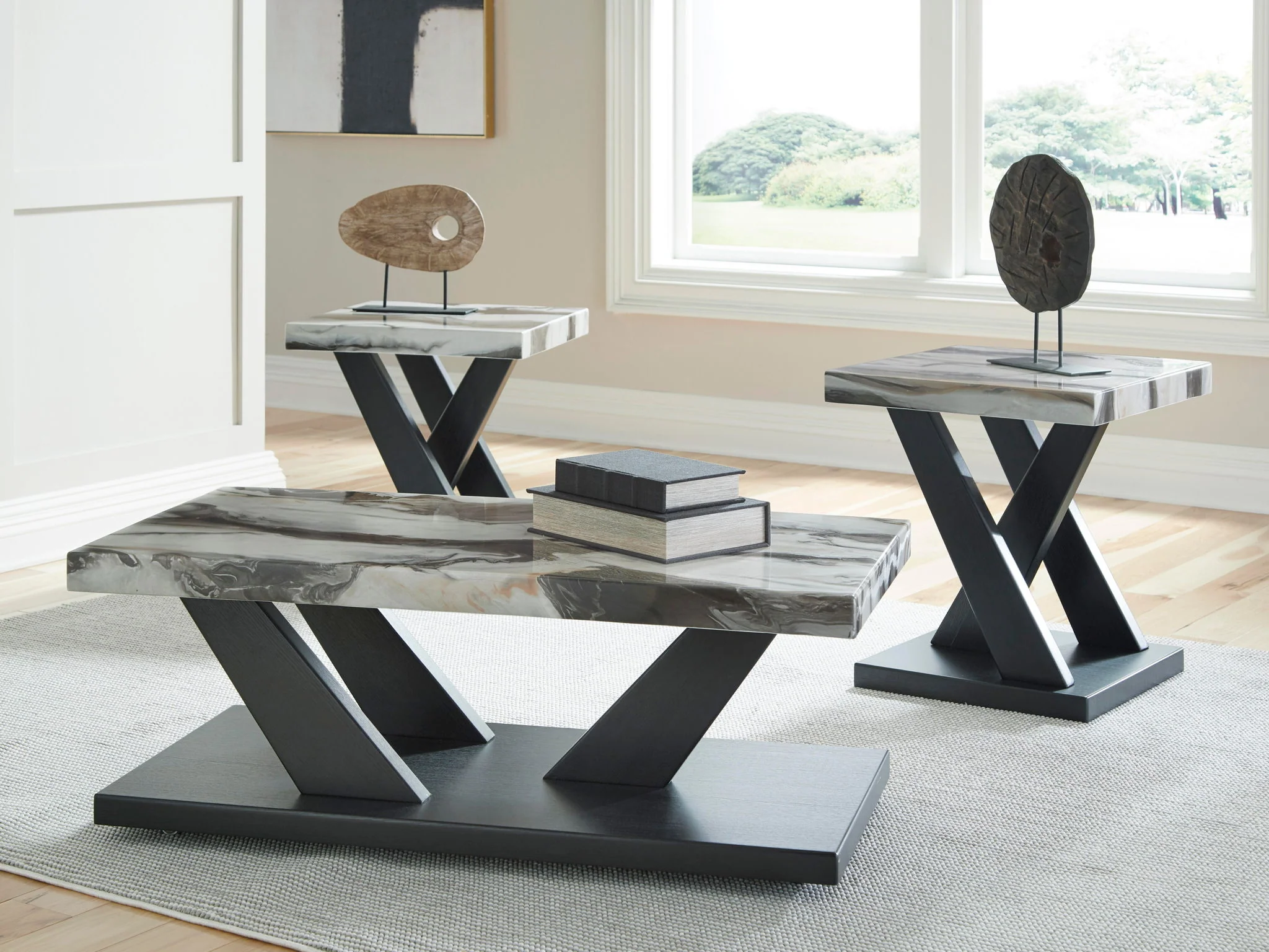 Cendill - Occasional Table Set (Set of 3) - Dark Brown / White / Black - Image 3