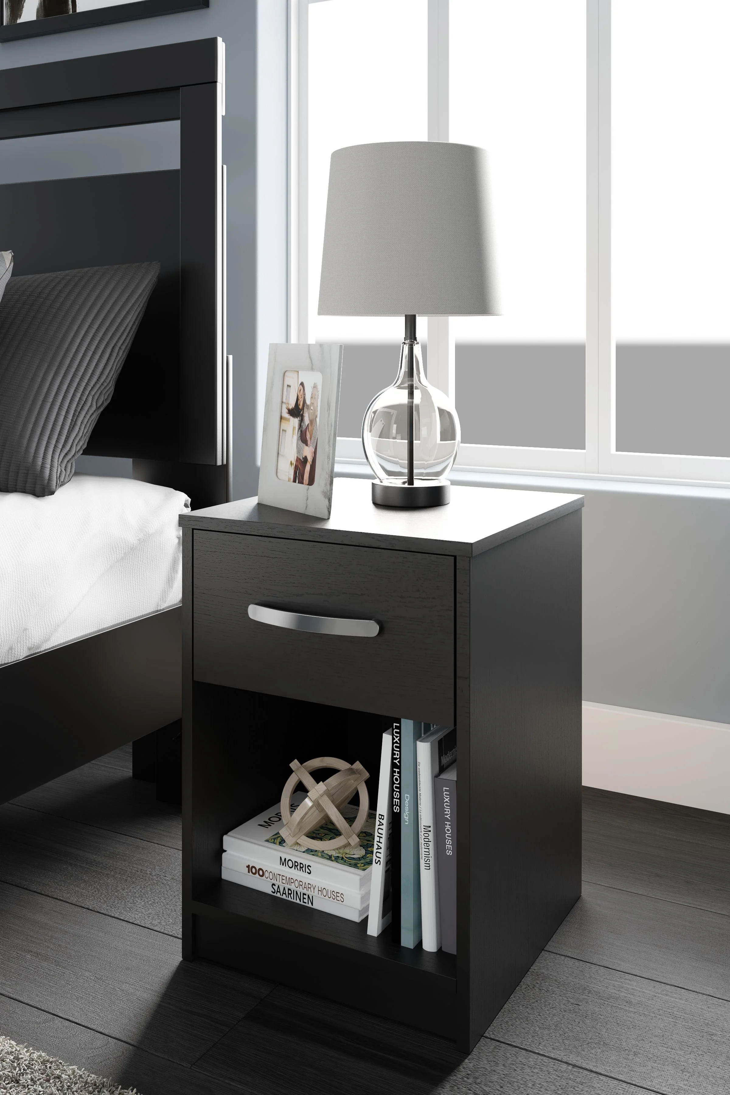 Finch - One Drawer Night Stand - 23" Height - Black - Image 3