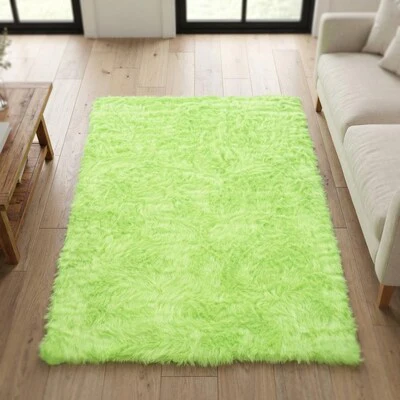 Fluffy Green Faux Sheep Area Rug 5'X7' - Image 2