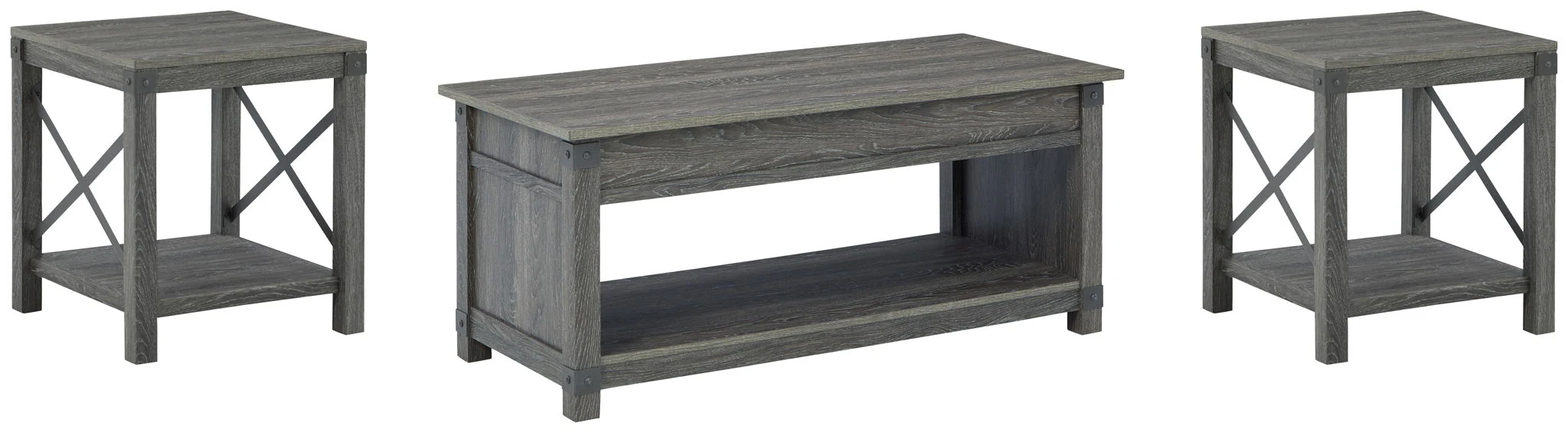Freedan - 3 Pc. - Coffee Table, 2 End Tables - Grayish Brown