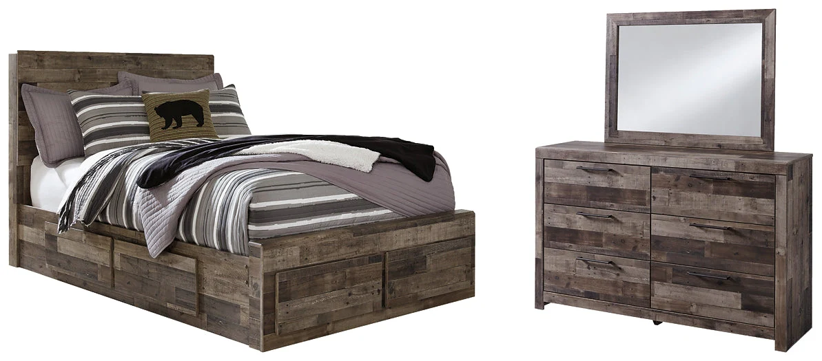 Derekson Full Panel Bed with 6 Storage Drawers with Mirrored Dresser - Image 2