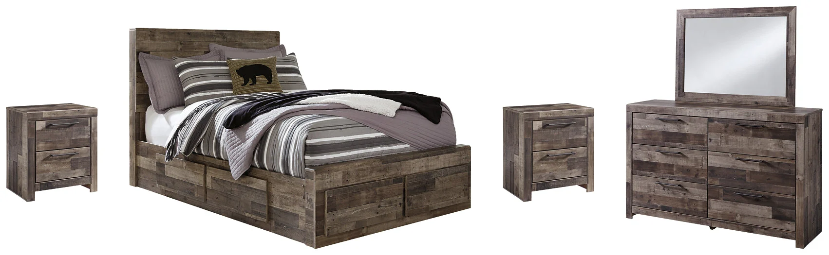 Derekson Full Panel Bed with 6 Storage Drawers with Mirrored Dresser and 2 Nightstands - Image 2