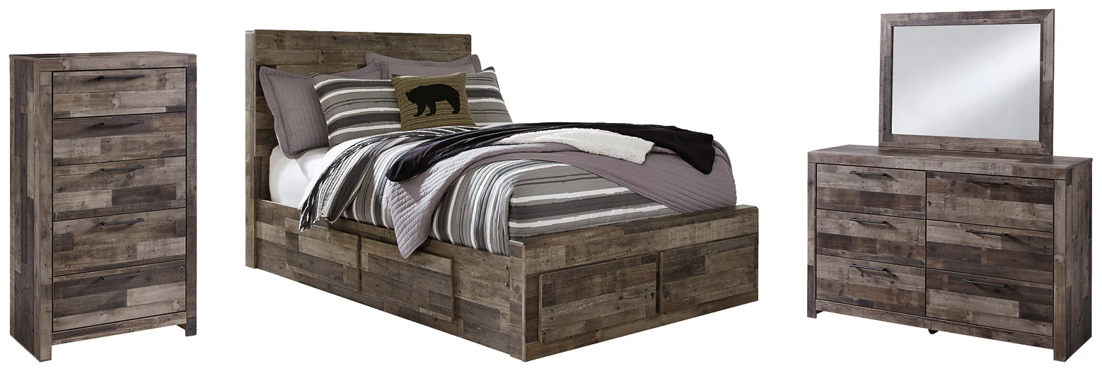 Derekson Full Panel Bed with 6 Storage Drawers with Mirrored Dresser and Chest - Image 2