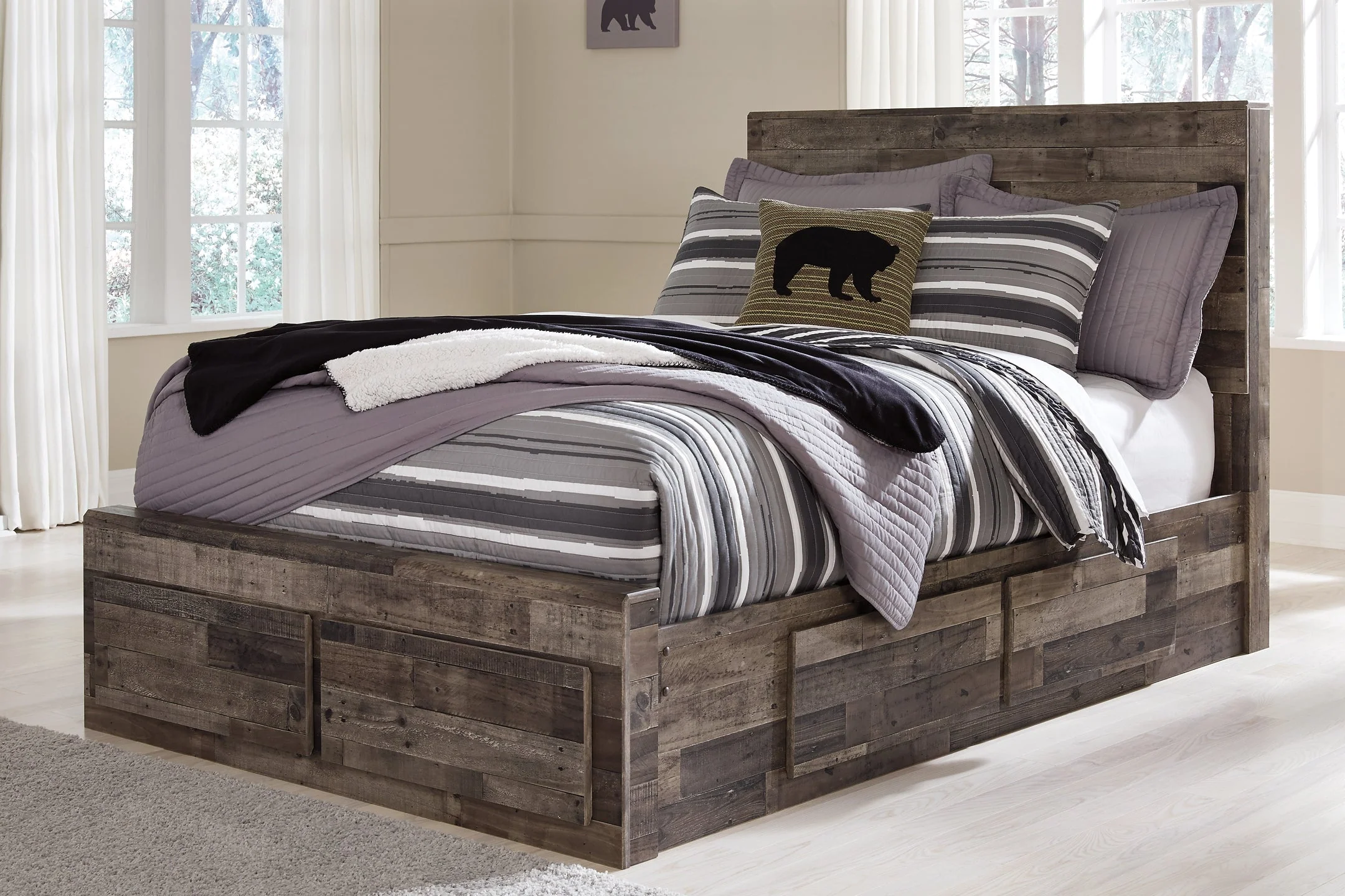 Derekson Full Panel Bed with 6 Storage Drawers with Mirrored Dresser, Chest and Nightstand - Image 7