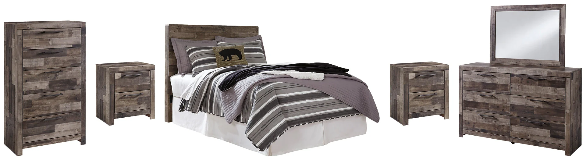 Derekson Full Panel Headboard with Mirrored Dresser, Chest and 2 Nightstands - Image 2