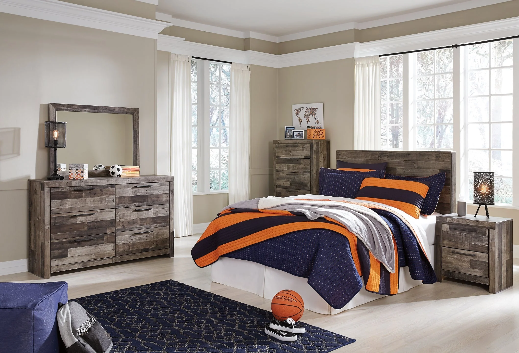 Derekson Full Panel Headboard with Mirrored Dresser, Chest and Nightstand - Image 11