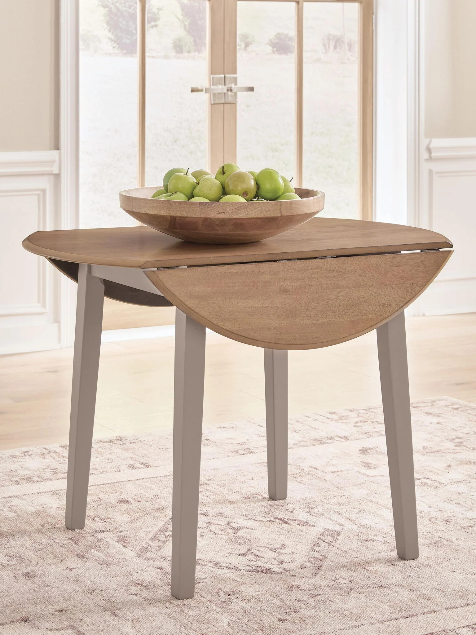 Harperfeld - Round Dining Room Drop Leaf Table - Natural / Gray - Image 3