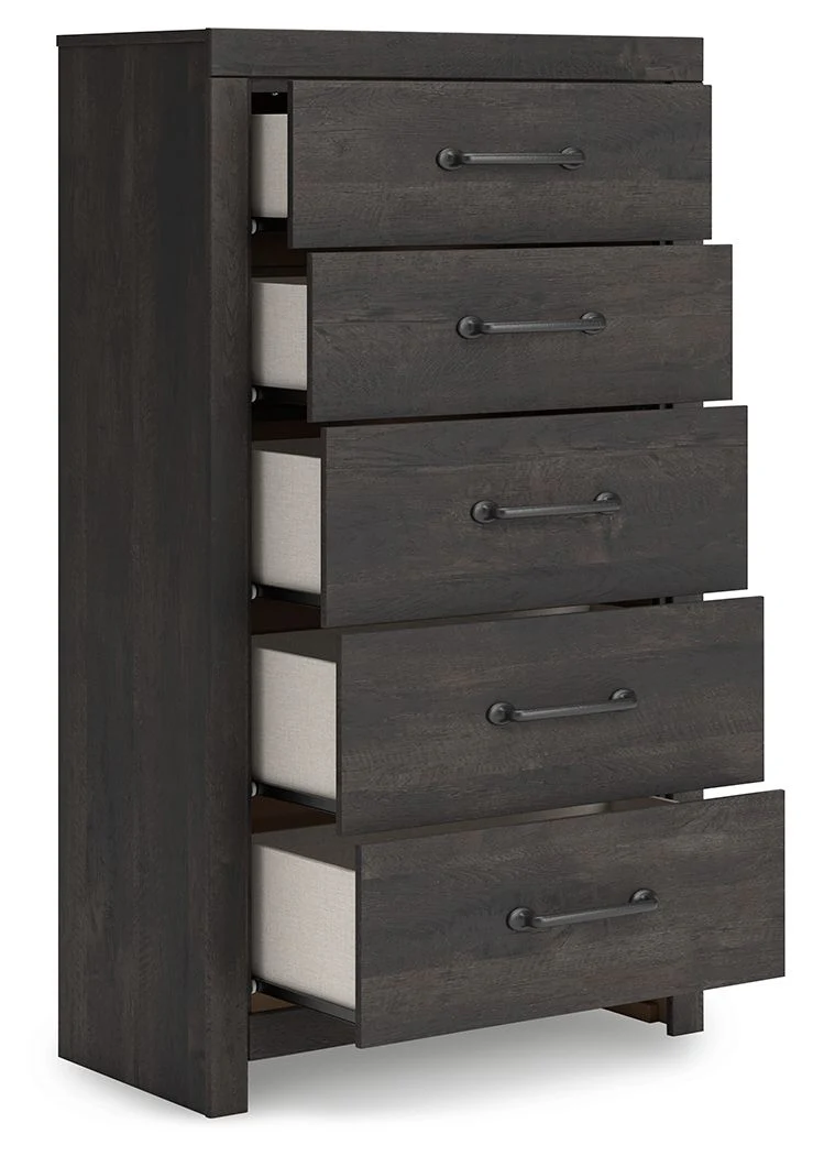 Hollivern - Five Drawer Chest - Dark Gray - Image 3