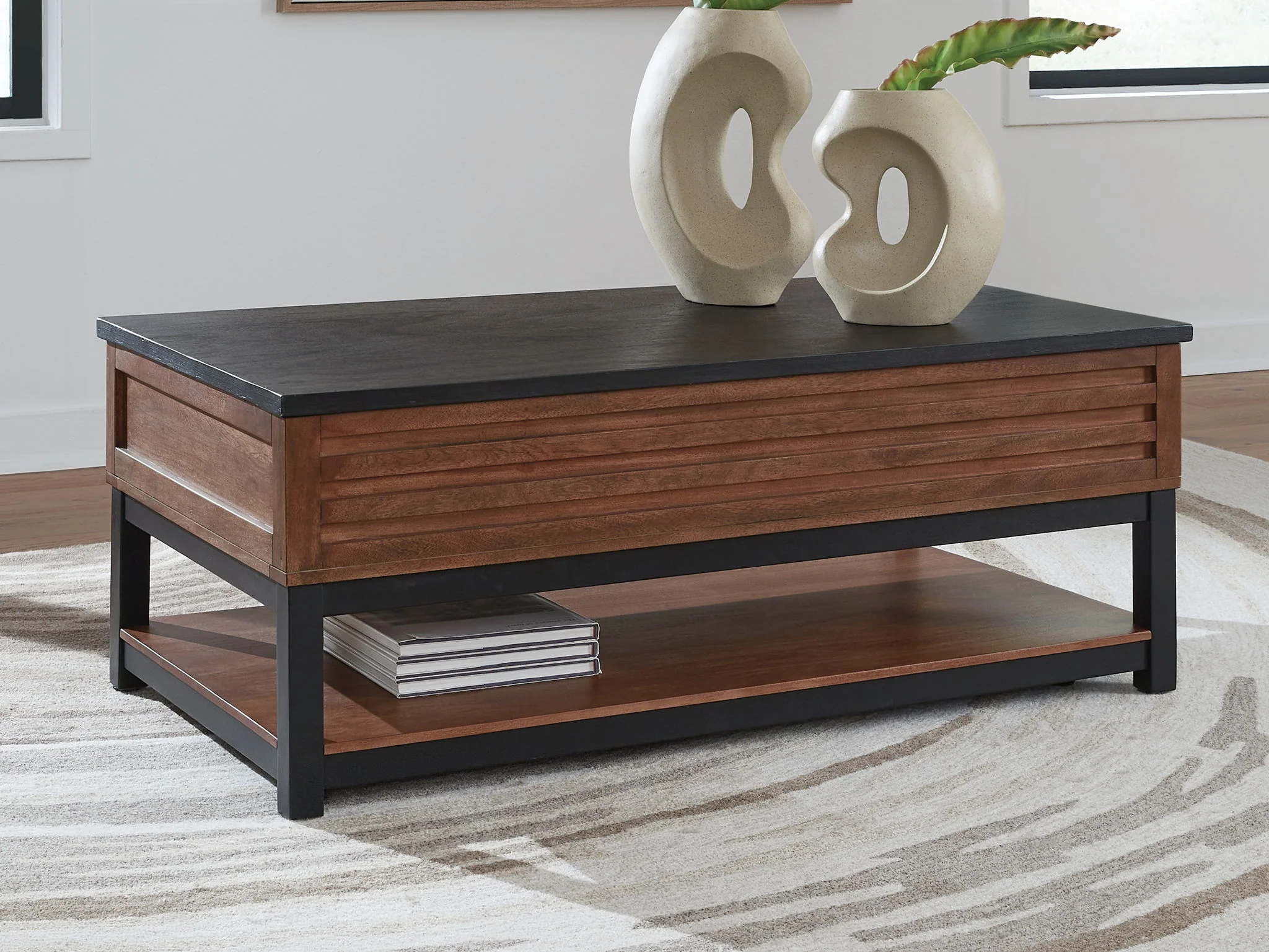 Kallari - Lift Top Cocktail Table - Warm Brown / Black - Image 4