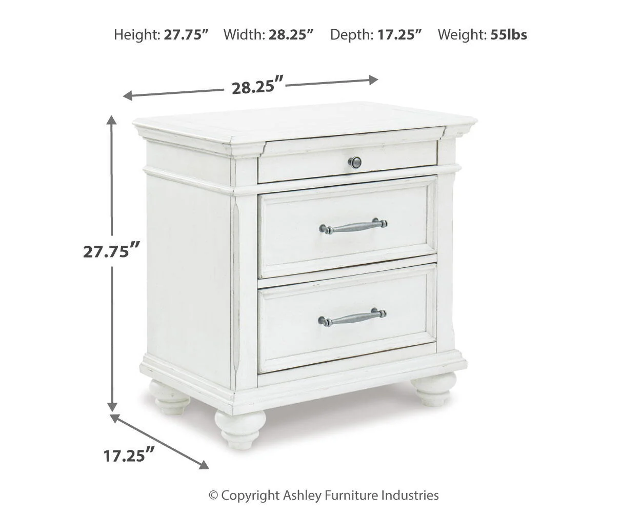 Kanwyn - Three Drawer Night Stand - Whitewash - Image 2