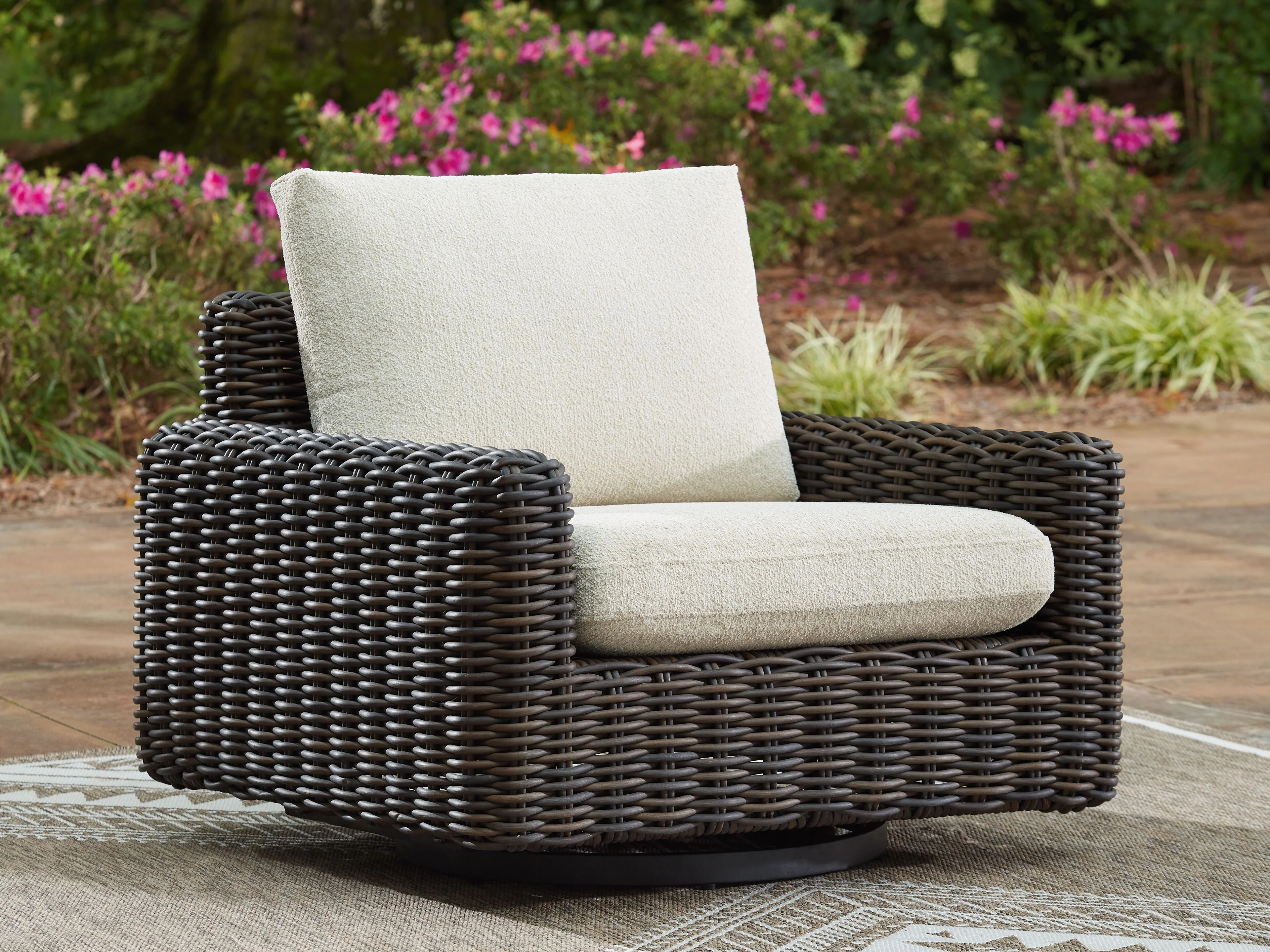 Kimora - Swivel Glider Lounge With Cushion - Beige / Dark Brown - Image 3