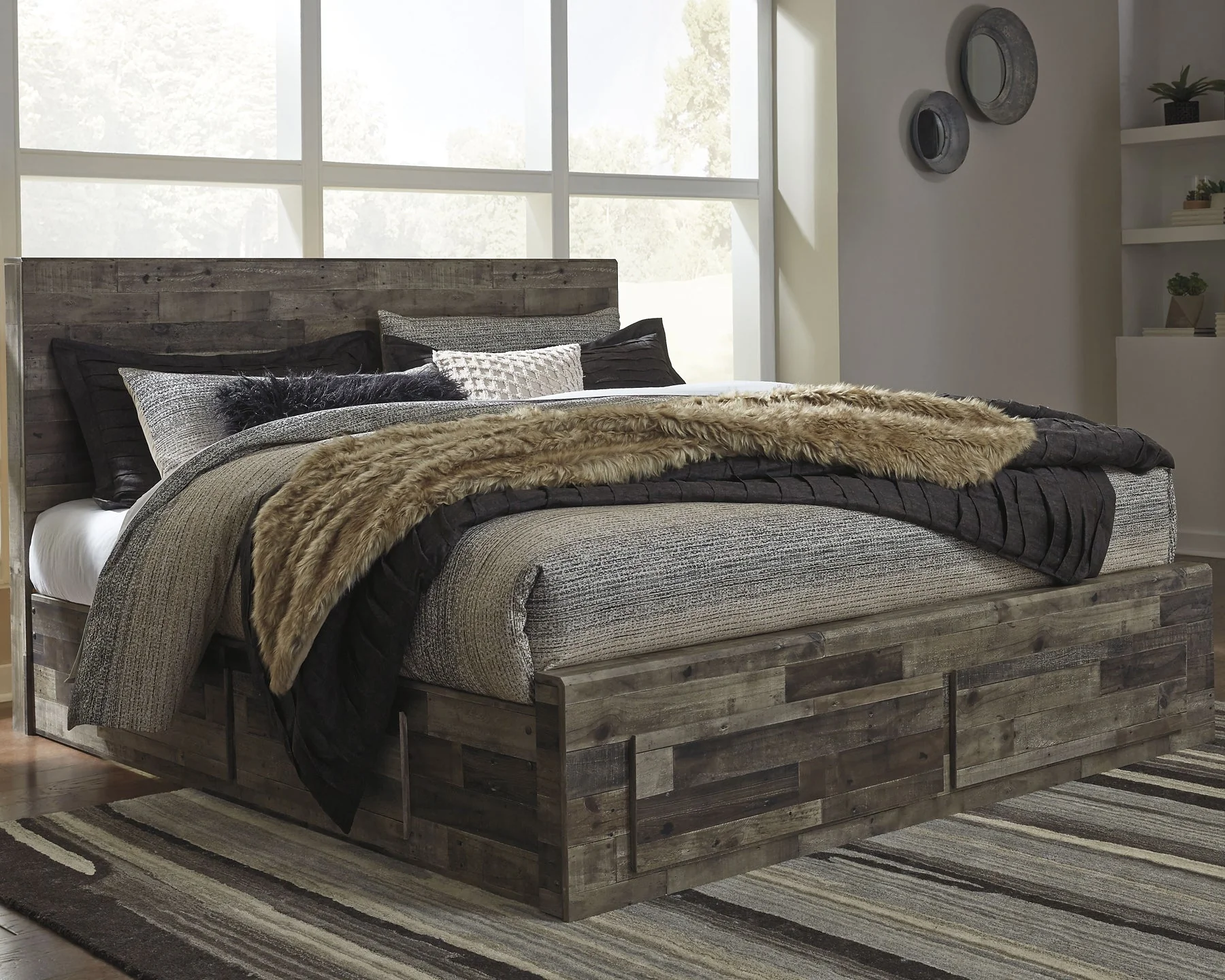 Derekson King Panel Bed with 4 Storage Drawers with Mirrored Dresser, Chest and Nightstand - Image 7