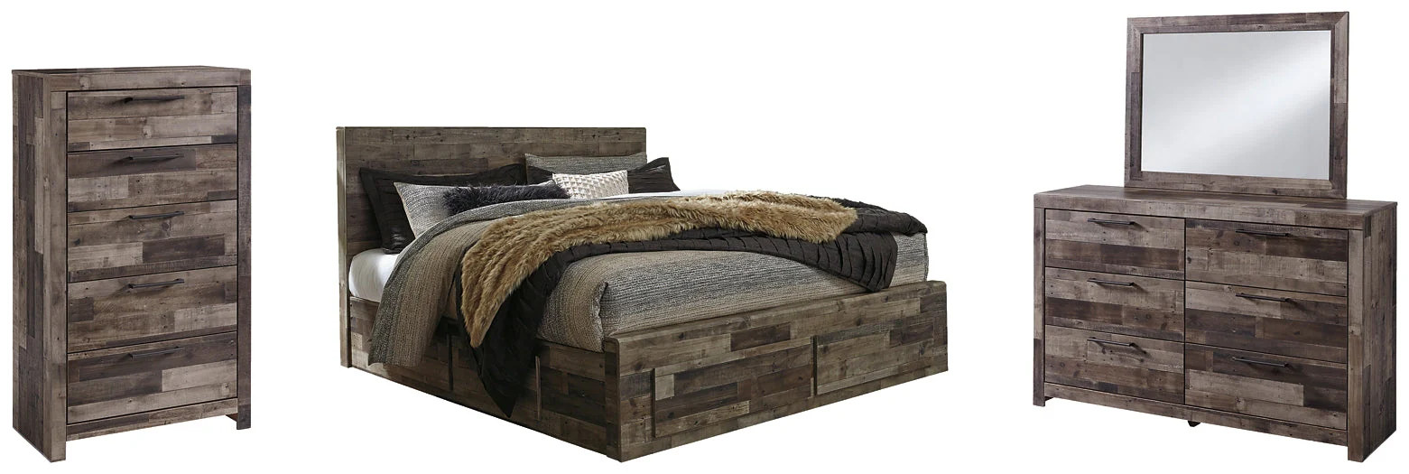 Derekson King Panel Bed with 6 Storage Drawers with Mirrored Dresser and Chest - Image 2