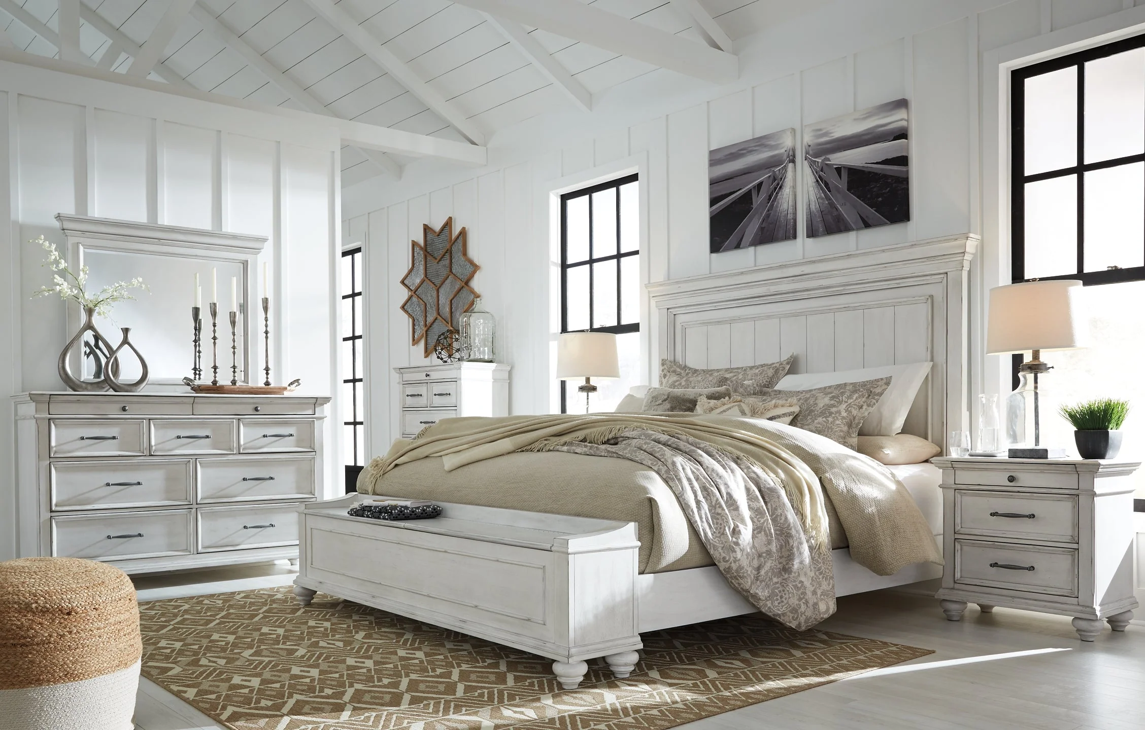 Kanwyn King Panel Bed with Storage with Mirrored Dresser - Image 2