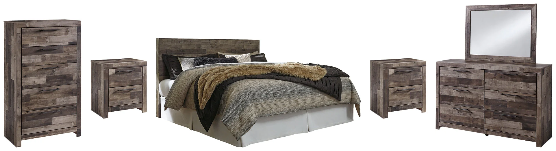 Derekson King Panel Headboard with Mirrored Dresser, Chest and 2 Nightstands - Image 2