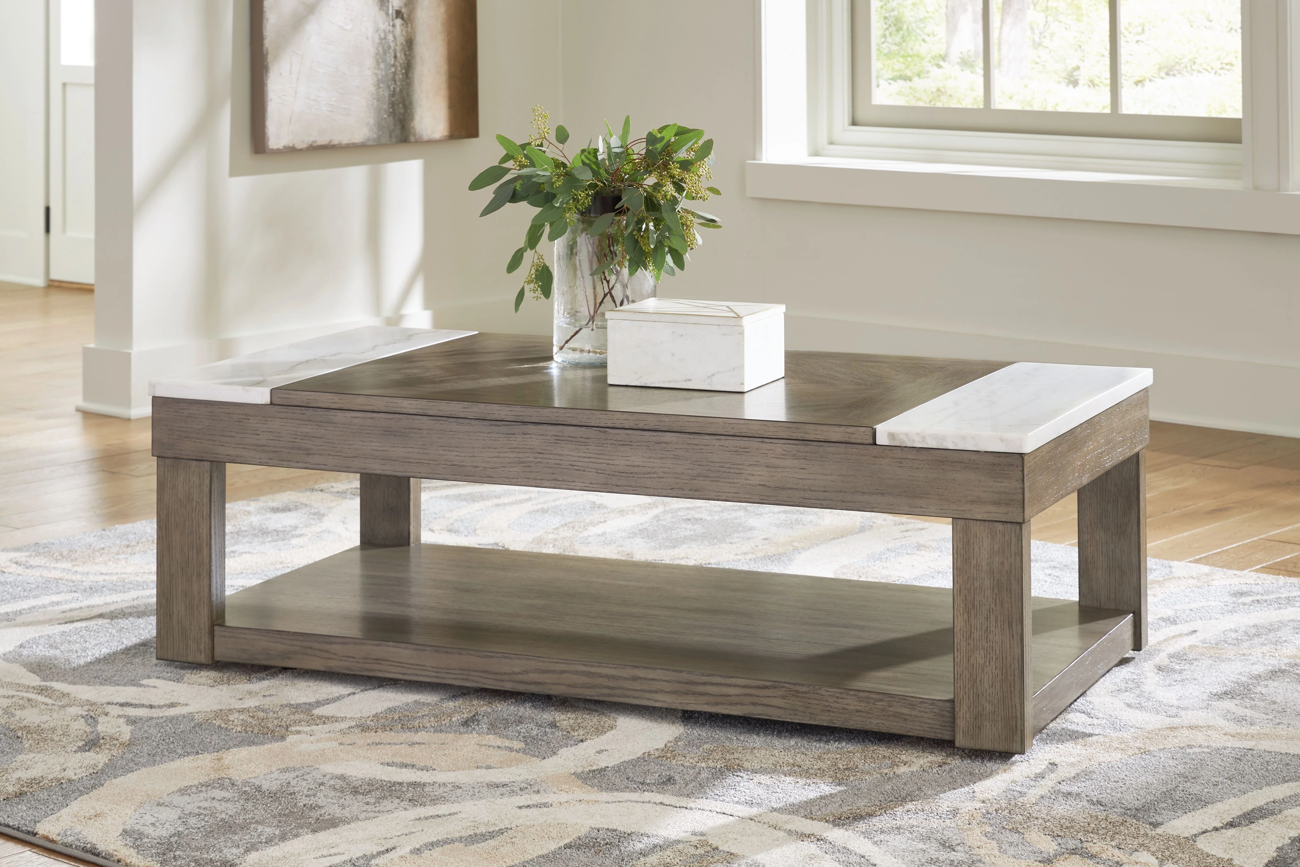Loyaska - Lift Top Cocktail Table - Grayish Brown / White - Image 4