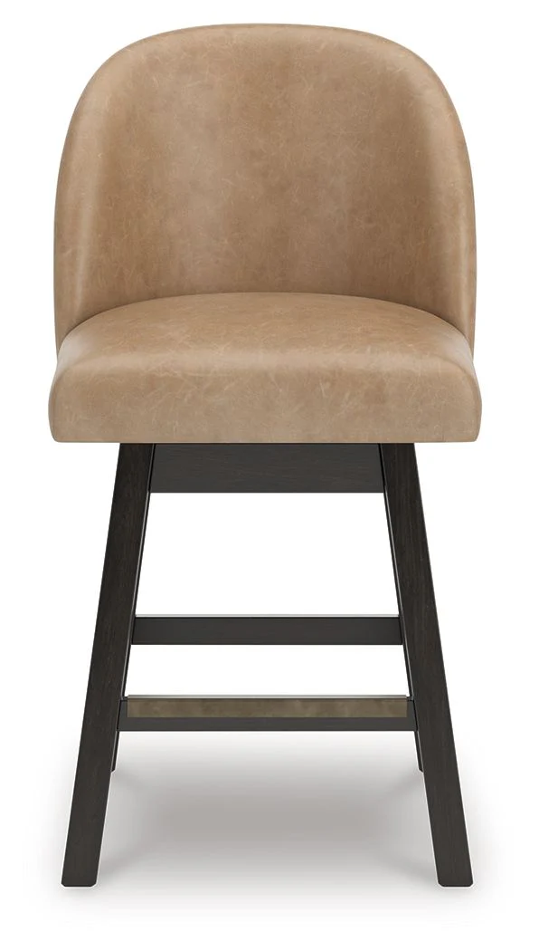 Neymorton - Upholstered Swivel Faux Leather Barstool (Set of 2) - Dark Grayish Brown - Image 4