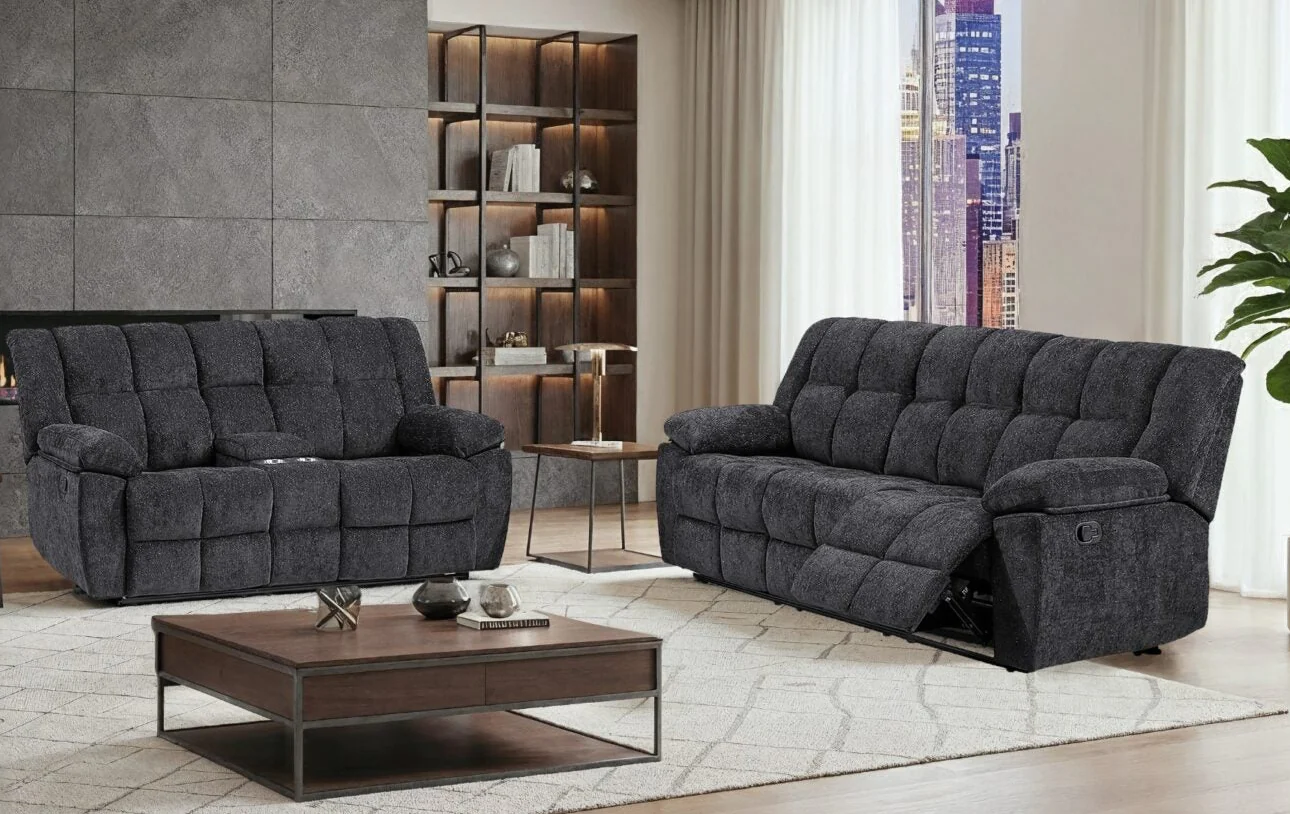 Pallier Black Reclining Sofa and Console Reclining Loveseat