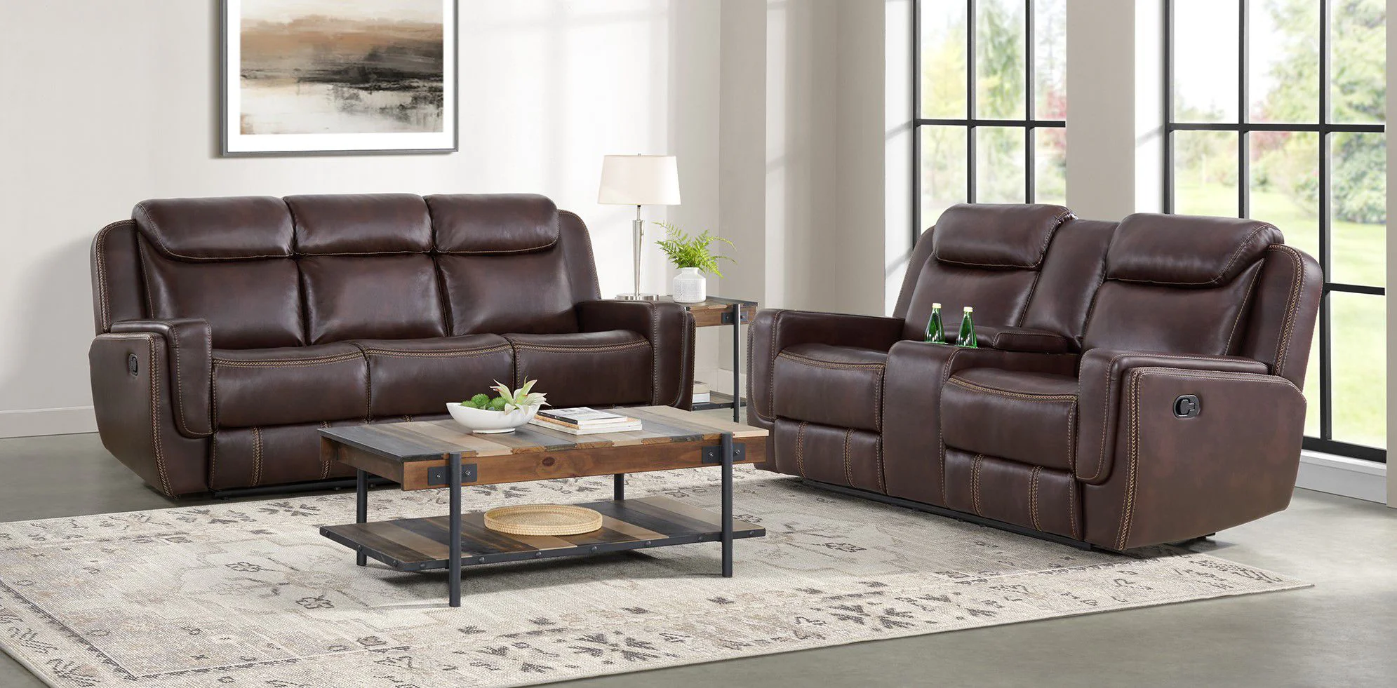 Panther Brown Reclining Sofa and Loveseat