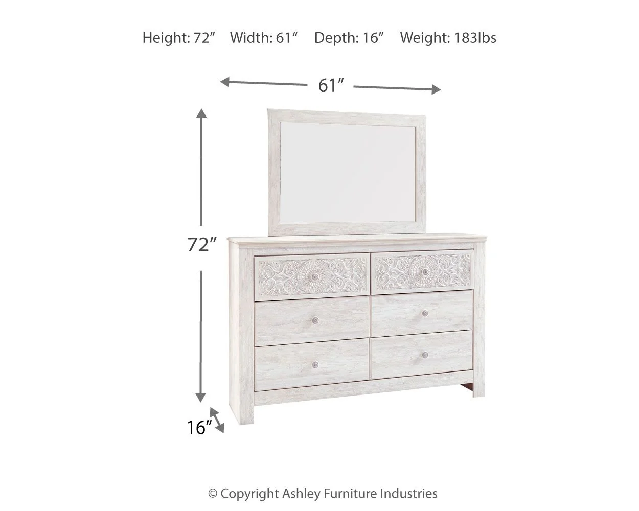 Paxberry - Dresser, Mirror - Medallion Drawer Pulls - Whitewash - Image 2