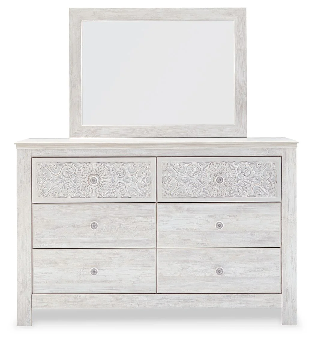 Paxberry - Dresser, Mirror - Medallion Drawer Pulls - Whitewash - Image 4
