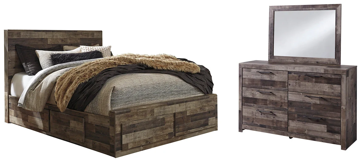 Derekson Queen Panel Bed with 6 Storage Drawers with Mirrored Dresser - Image 2