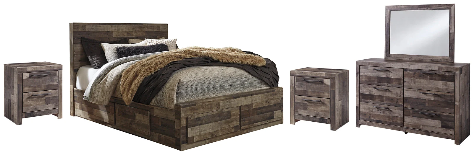 Derekson Queen Panel Bed with 6 Storage Drawers with Mirrored Dresser and 2 Nightstands - Image 2