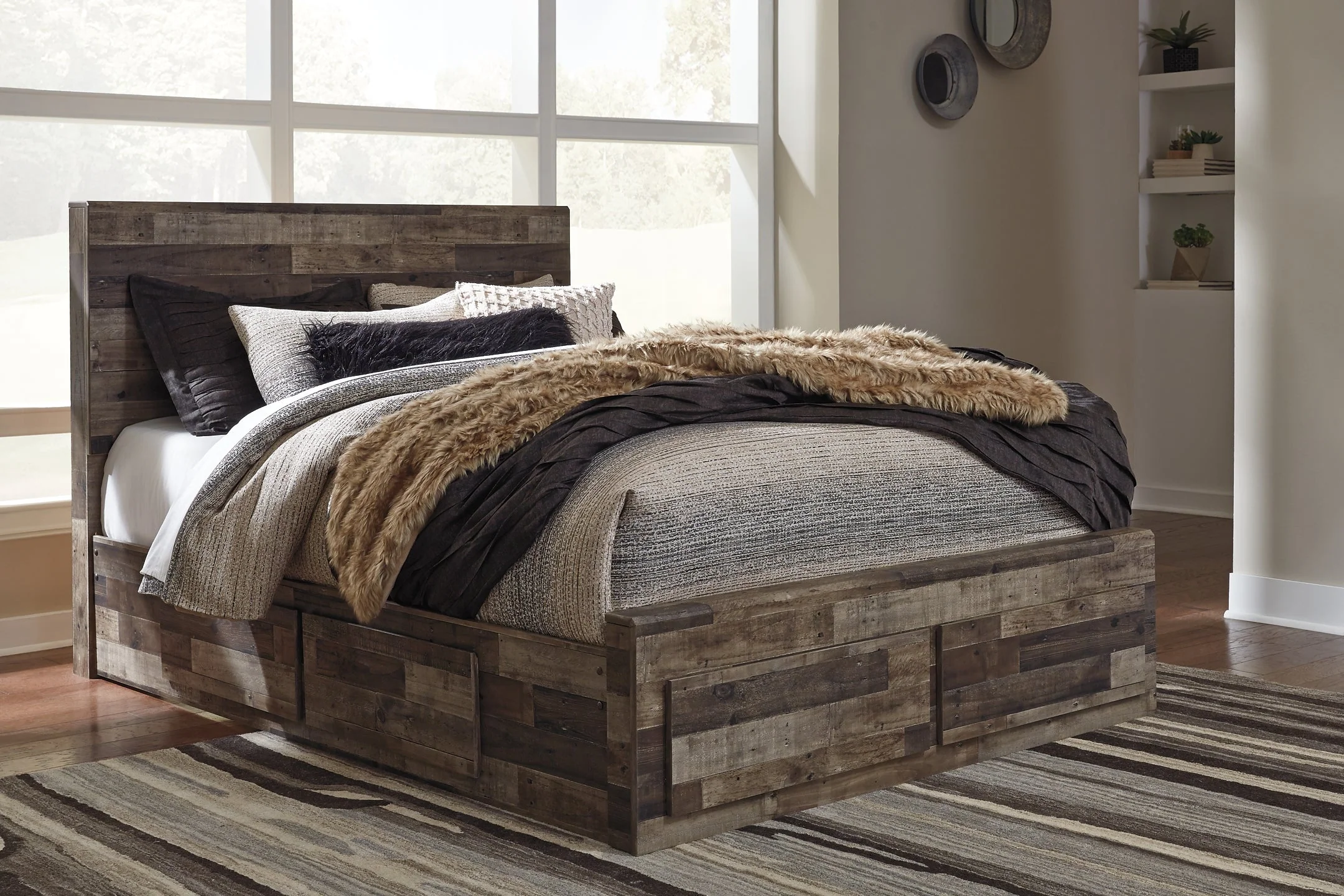 Derekson Queen Panel Bed with 6 Storage Drawers with Mirrored Dresser and 2 Nightstands - Image 3