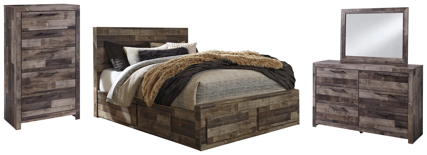 Derekson Queen Panel Bed with 6 Storage Drawers with Mirrored Dresser and Chest - Image 2