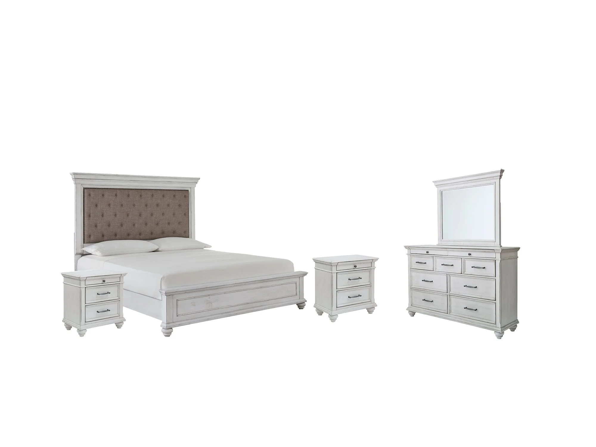 Kanwyn Queen Panel Bed with Mirrored Dresser and 2 Nightstands - Image 2