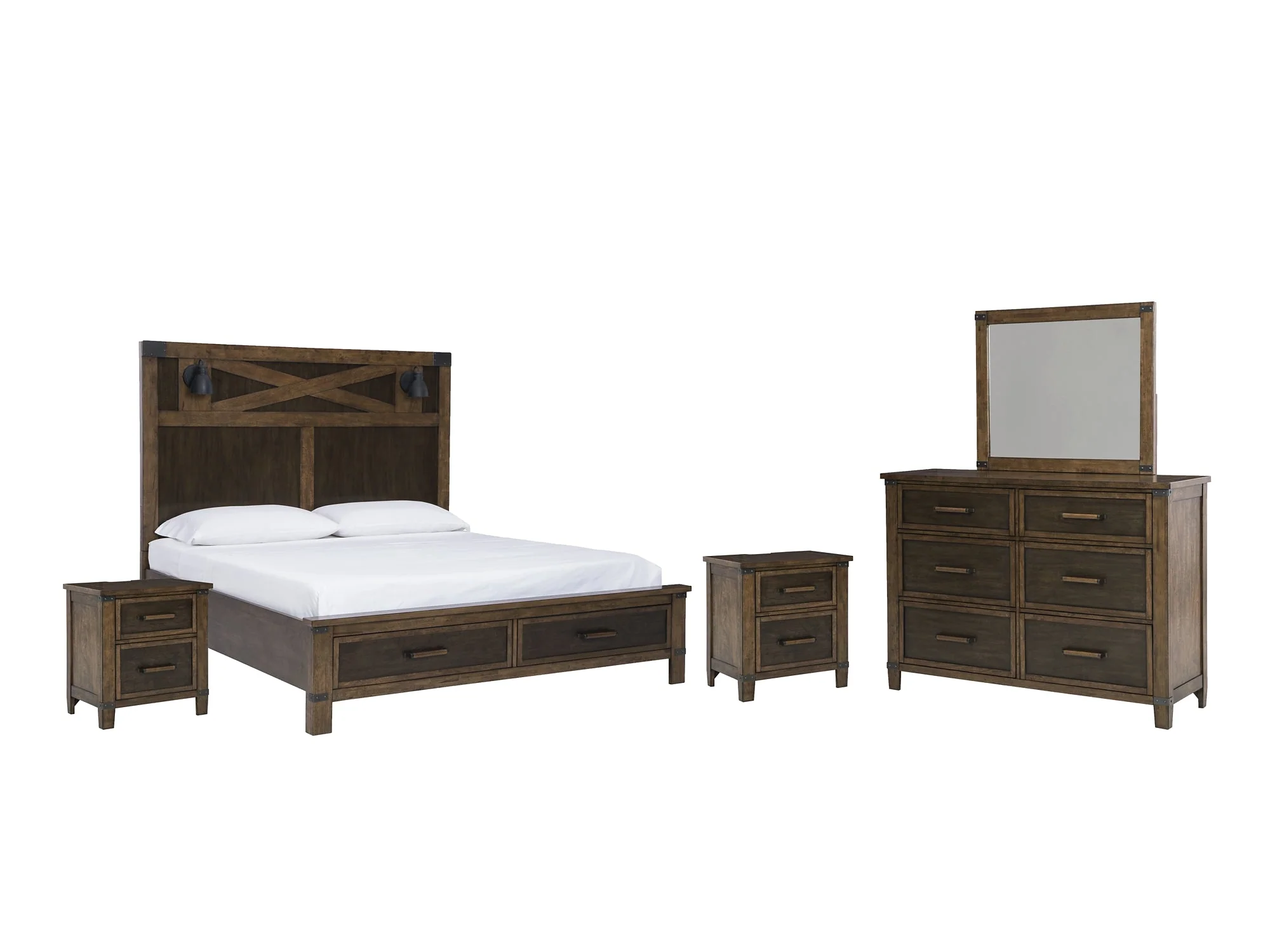 Wyattfield Queen Panel Bed with Storage with Mirrored Dresser and 2 Nightstands - Image 2