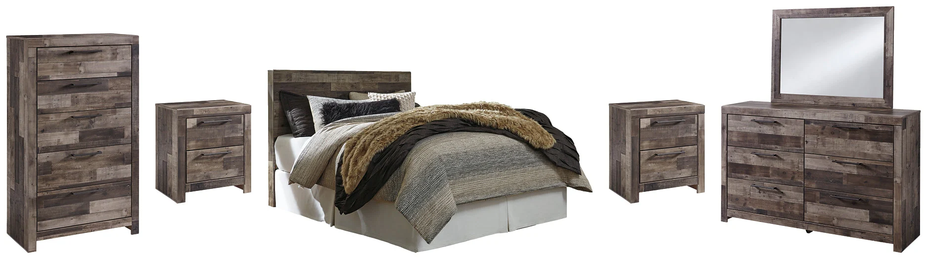 Derekson Queen/Full Panel Headboard with Mirrored Dresser, Chest and 2 Nightstands - Image 2