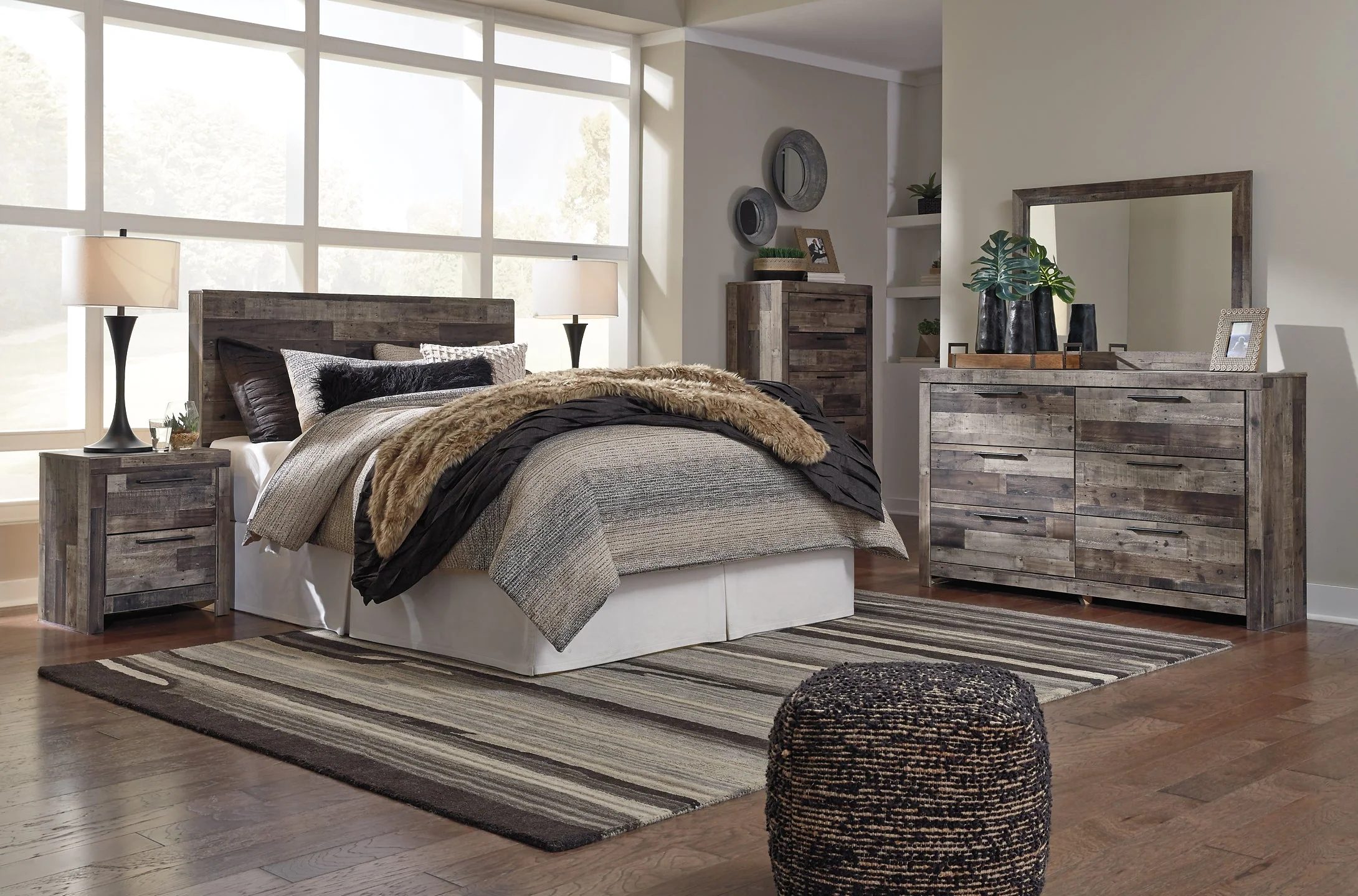 Derekson Queen/Full Panel Headboard with Mirrored Dresser, Chest and Nightstand - Image 2