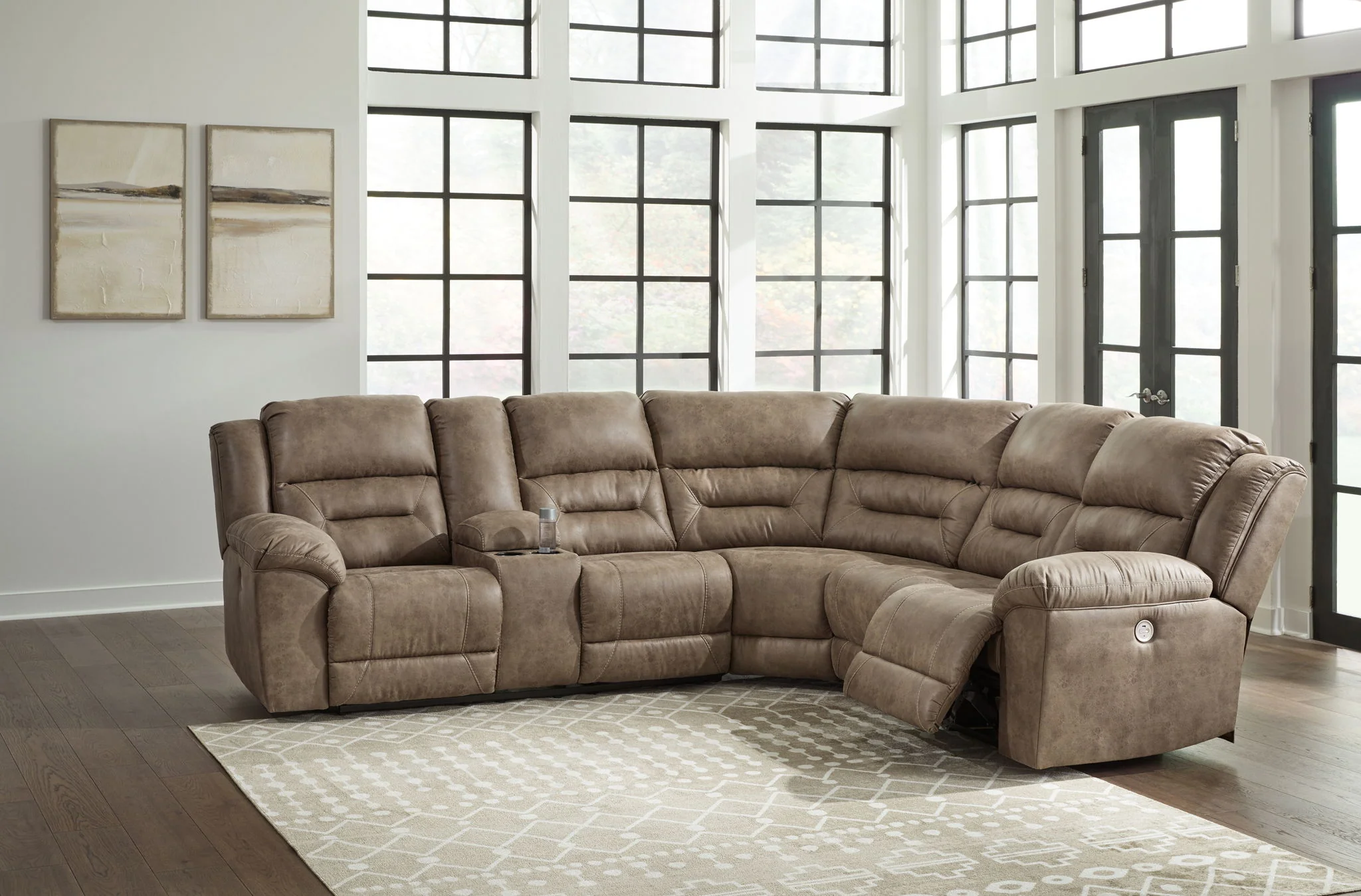 Ravenel - 3-Piece Power Reclining Sectional With Laf Power Reclining Loveseat With Console - Faux Leather - Fossil - Image 3