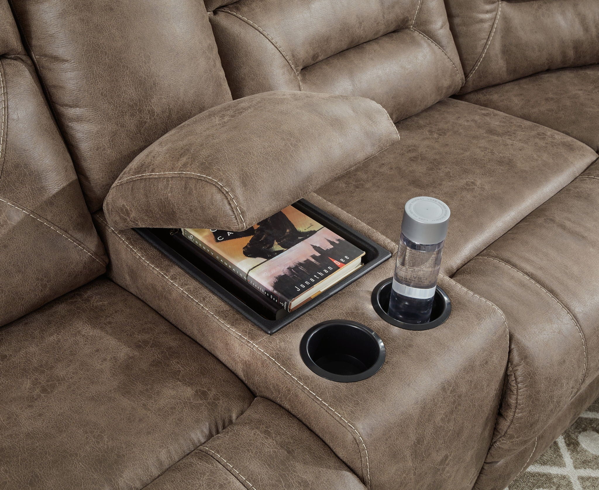 Ravenel - 3-Piece Power Reclining Sectional With Raf Power Reclining Loveseat With Console - Faux Leather - Fossil - Image 2