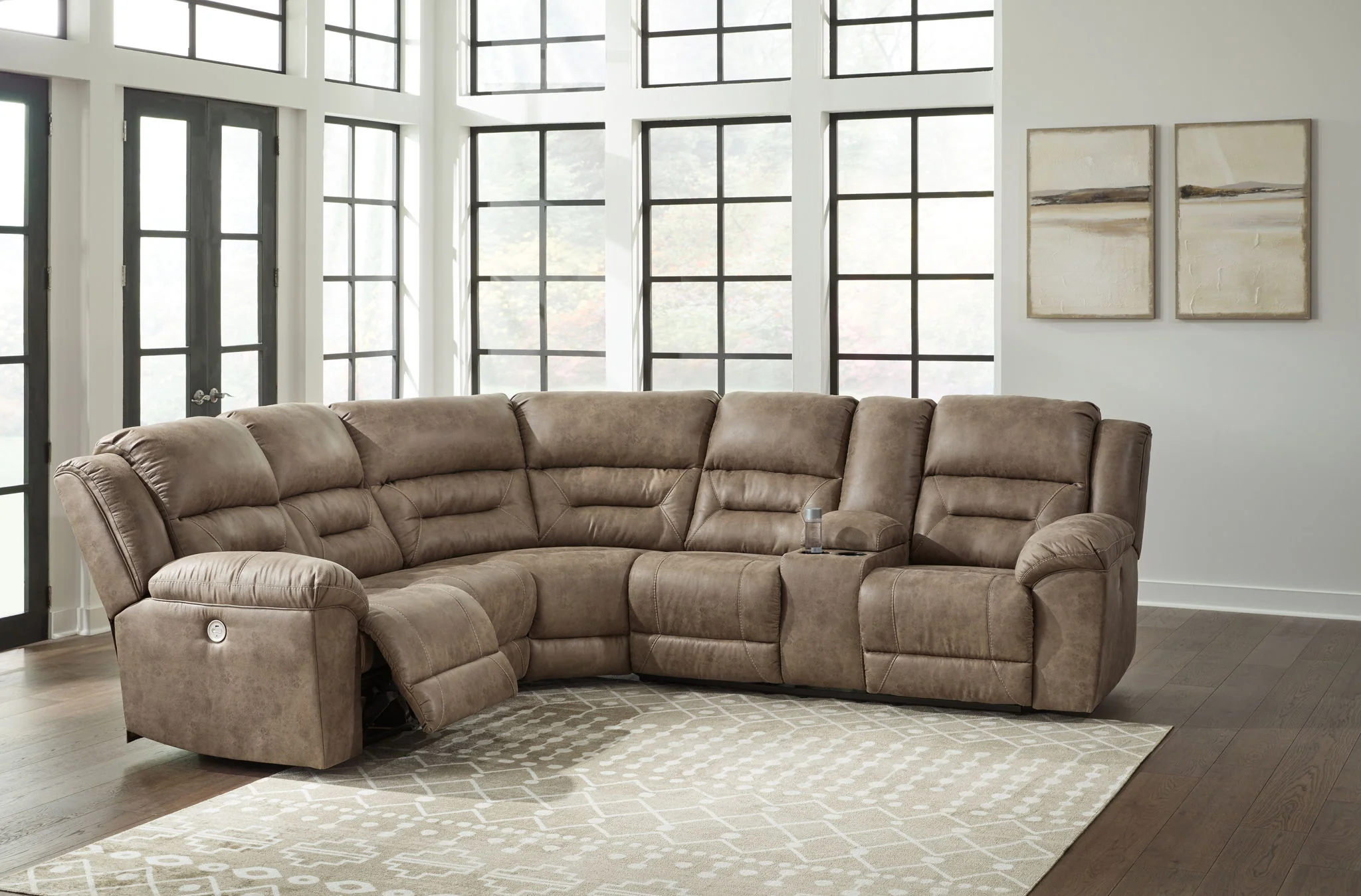 Ravenel - 3-Piece Power Reclining Sectional With Raf Power Reclining Loveseat With Console - Faux Leather - Fossil - Image 4