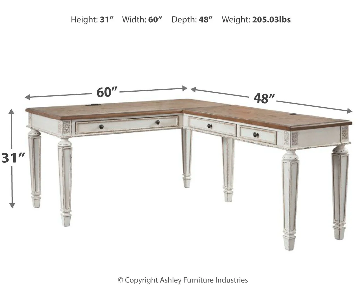 Realyn - Home Office L Shaped Desk - White / Brown - Image 3