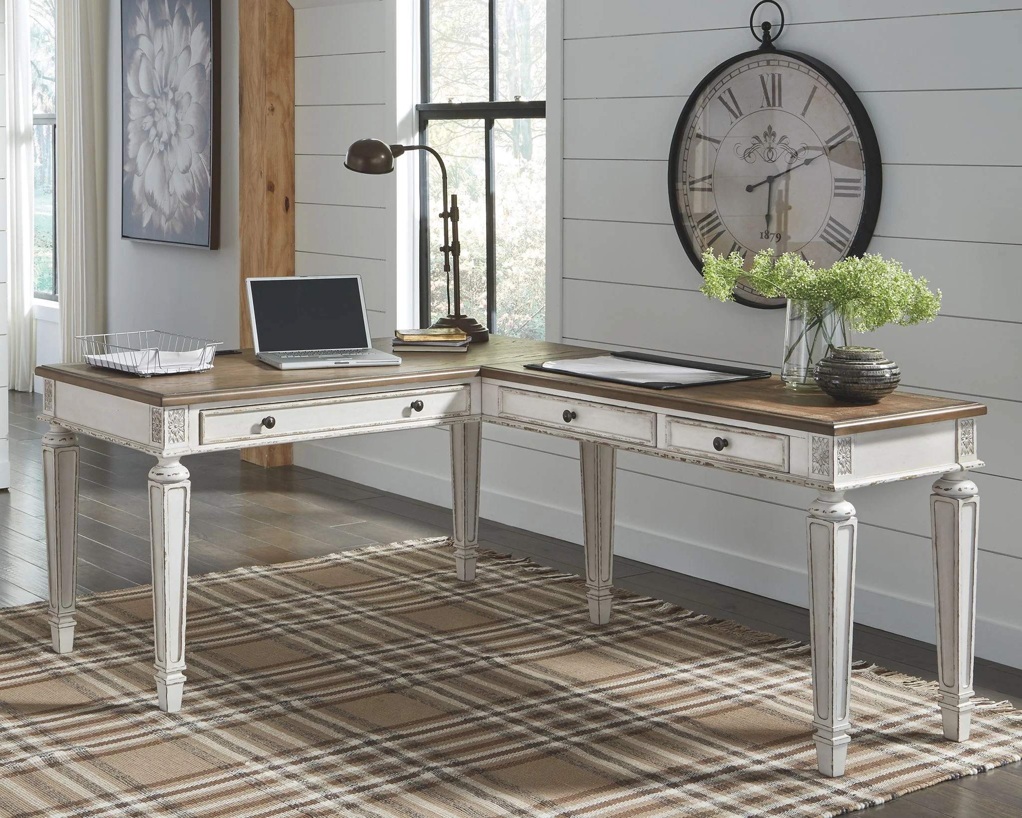 Realyn - Home Office L Shaped Desk - White / Brown - Image 4