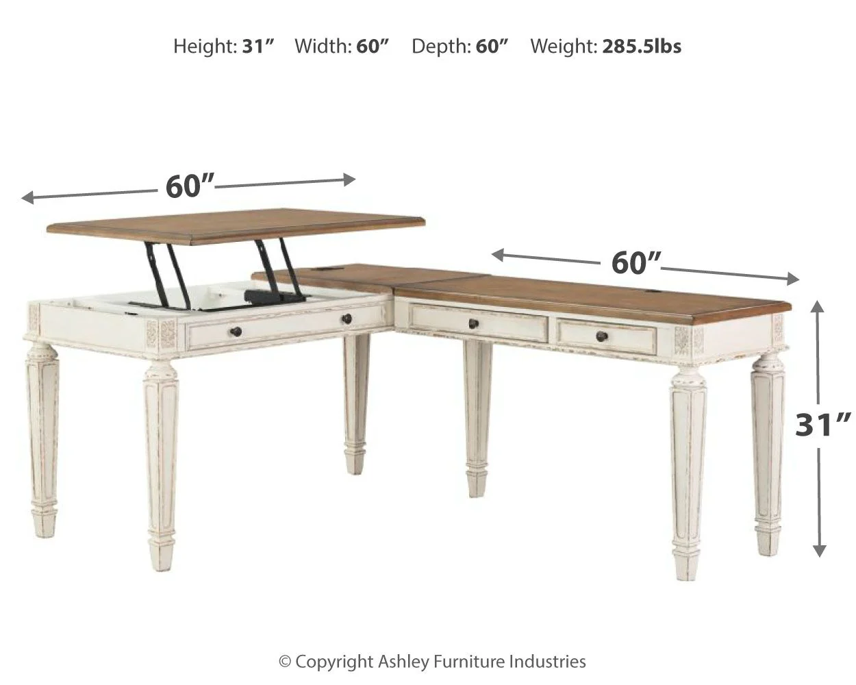 Realyn - L Shaped Desk With Lift Top - White / Brown - Image 3