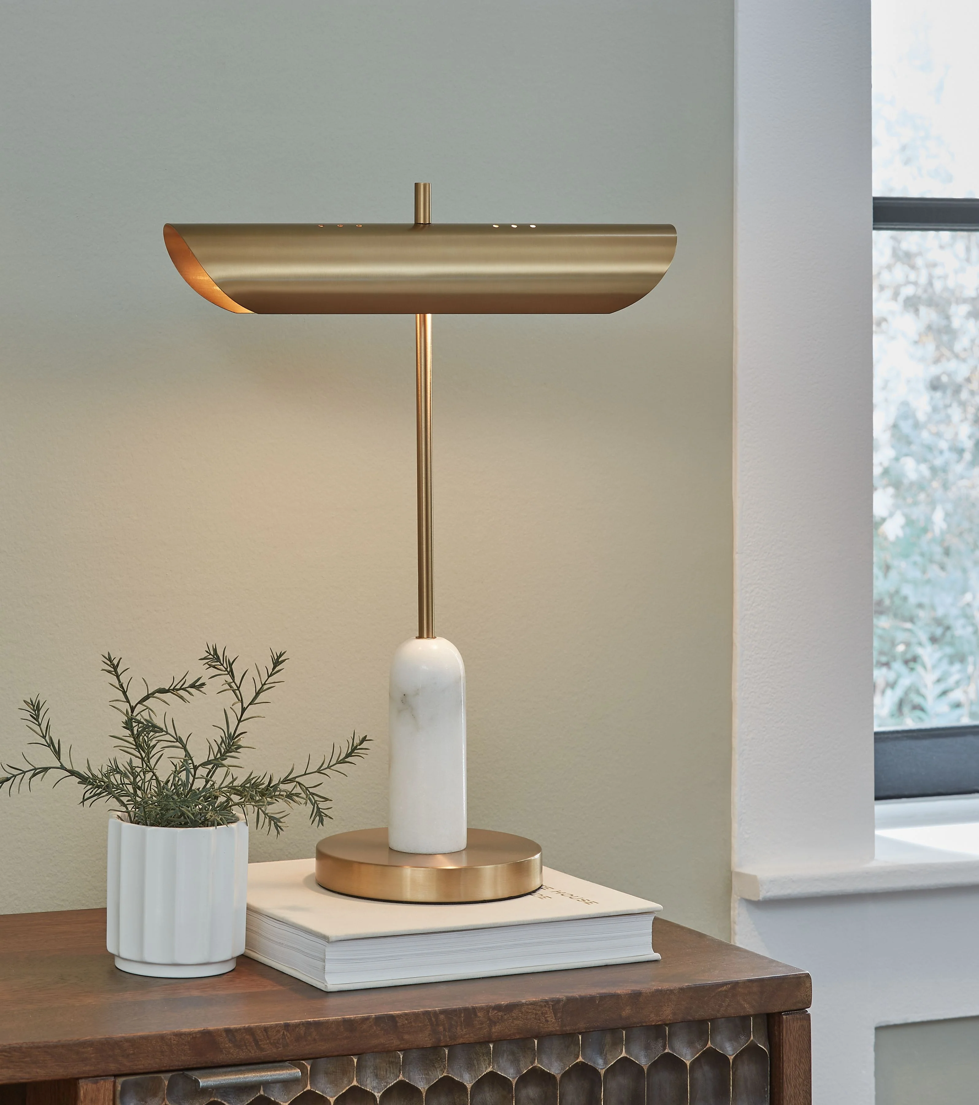Rowleigh - Marble Desk Lamp - Gold Finish / White - Image 3