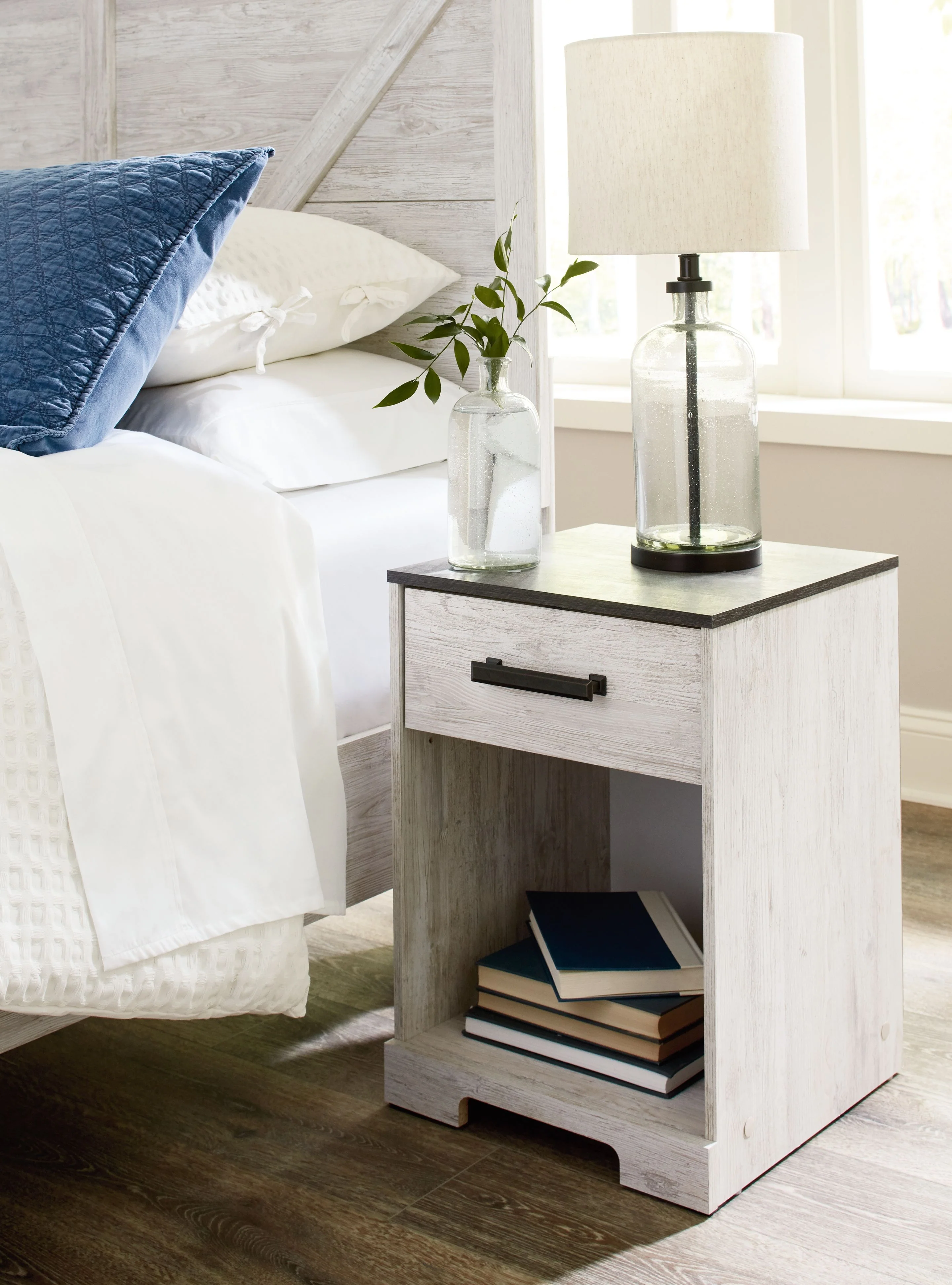 Shawburn - One Drawer Night Stand - Open Cubby - White / Black / Gray - Image 4