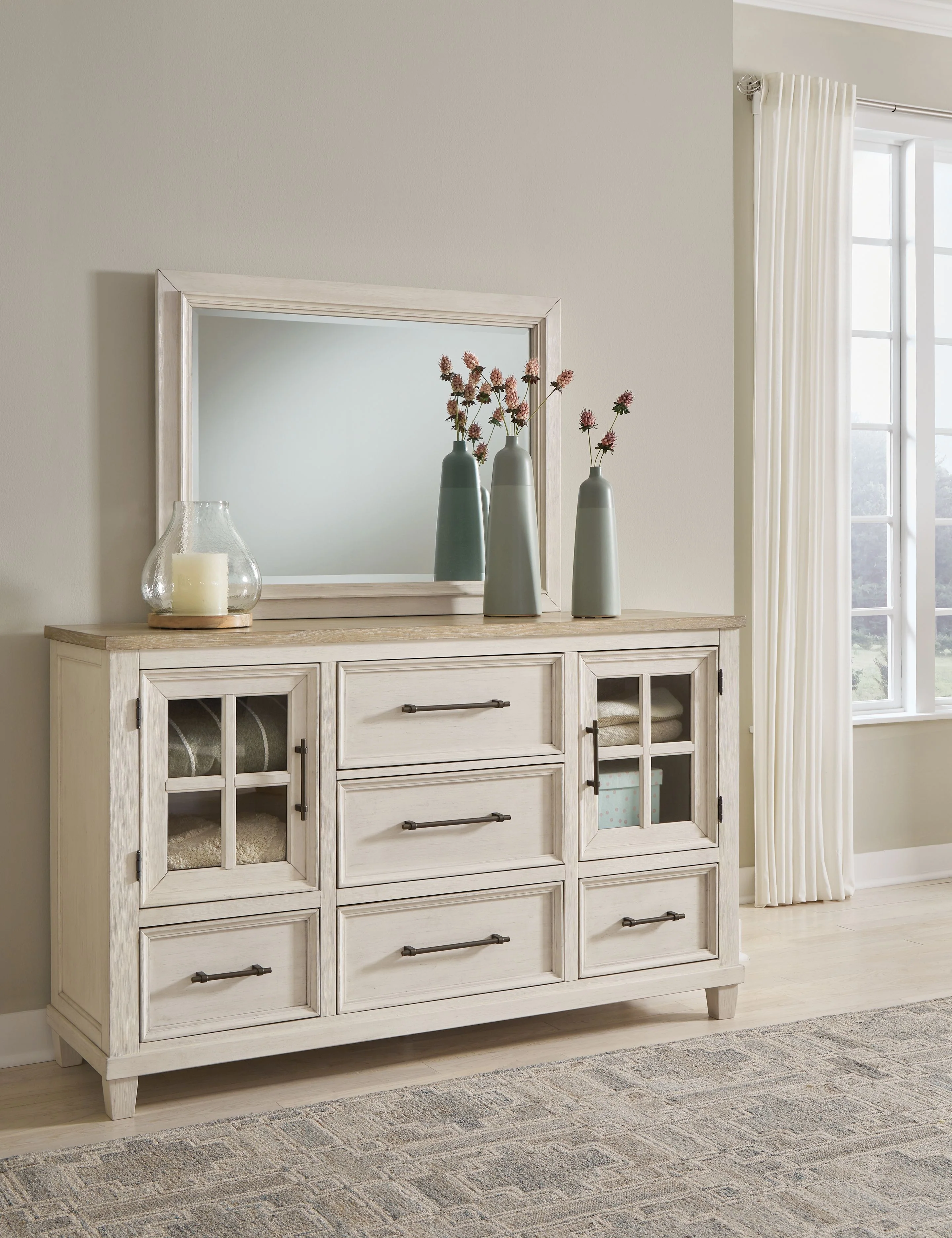 Shaybrock - Dresser And Mirror - Antique White / Brown - Image 3