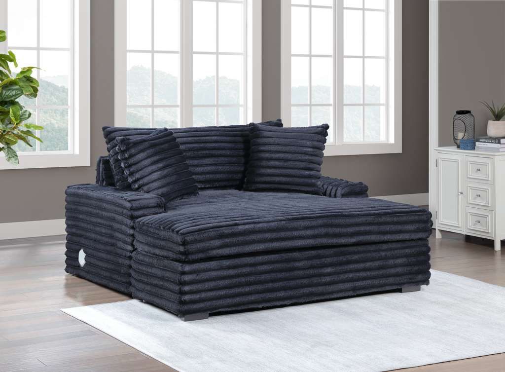 Ricky Black Large Velvet Chaise Lounge with Speaker